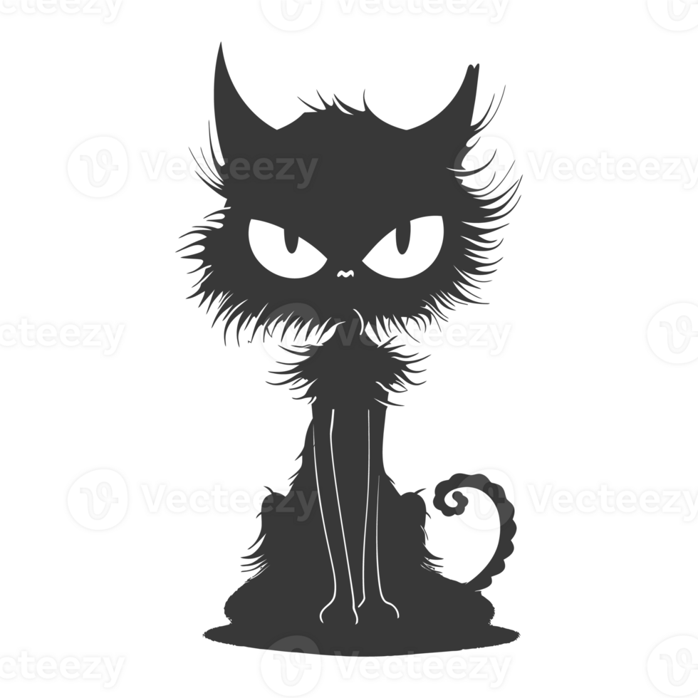 AI generated Silhouette cute cat zombie black color only full body png