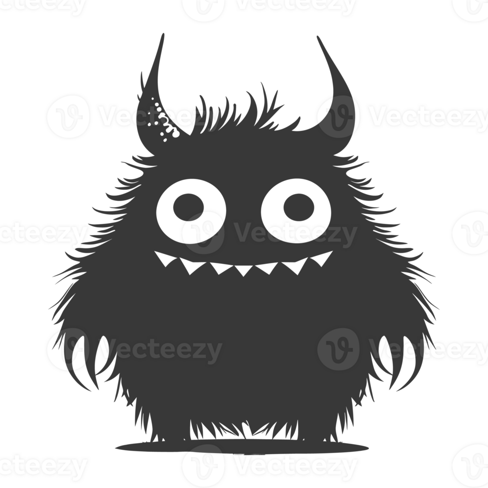 AI generated Silhouette cute monster black color only full body png