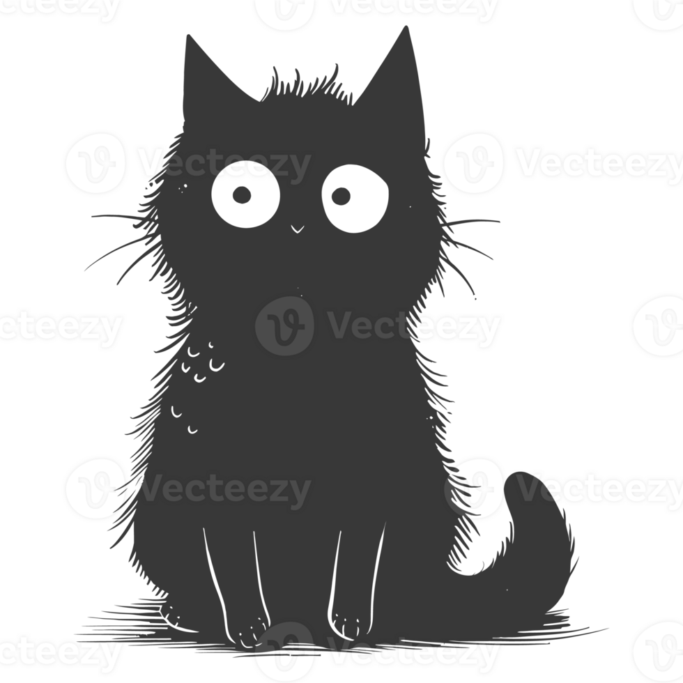 AI generated Silhouette cute cat monster black color only full body png