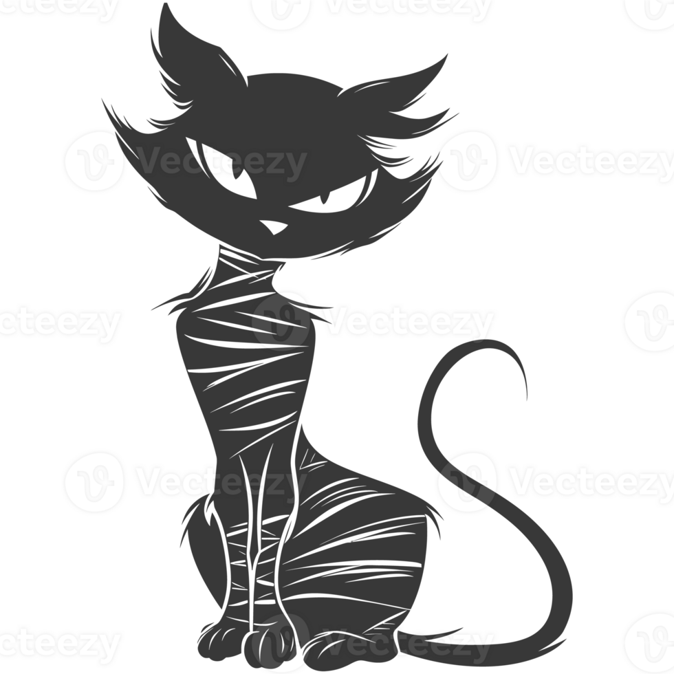 AI generated Silhouette cute cat mummy black color only full body png
