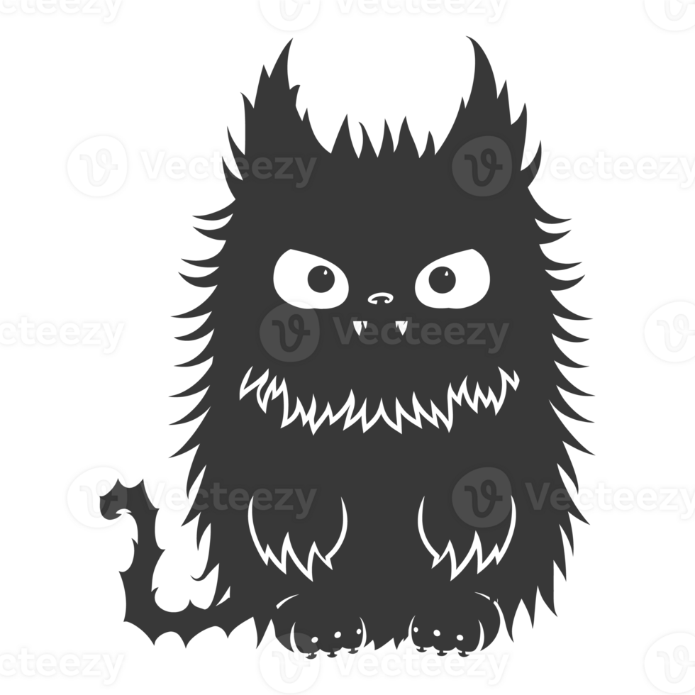 AI generated Silhouette cute cat monster black color only full body png