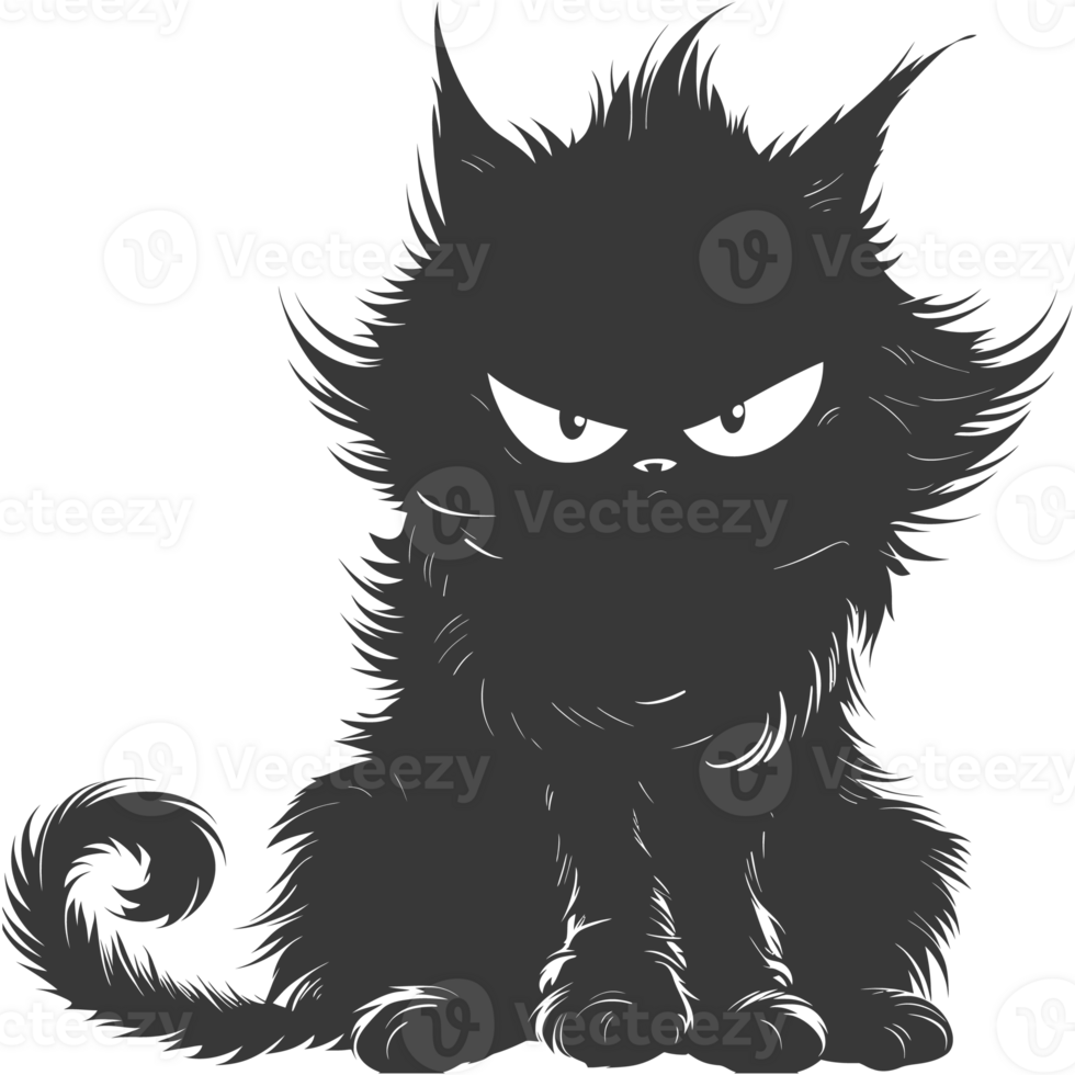 AI generated Silhouette cute cat monster black color only full body png