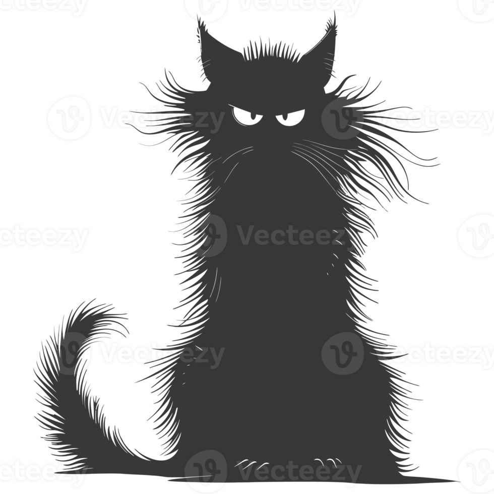 AI generated Silhouette cute cat monster black color only full body png