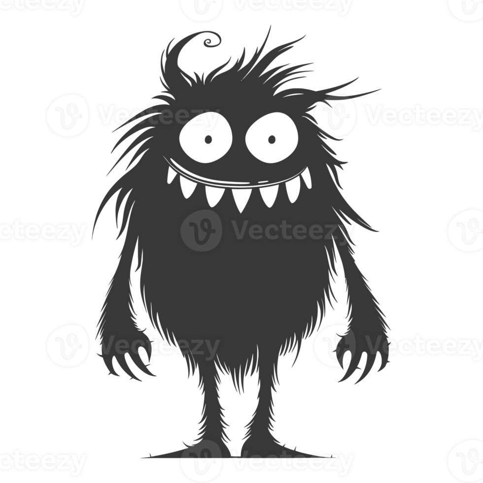 AI generated Silhouette cute monster black color only full body png