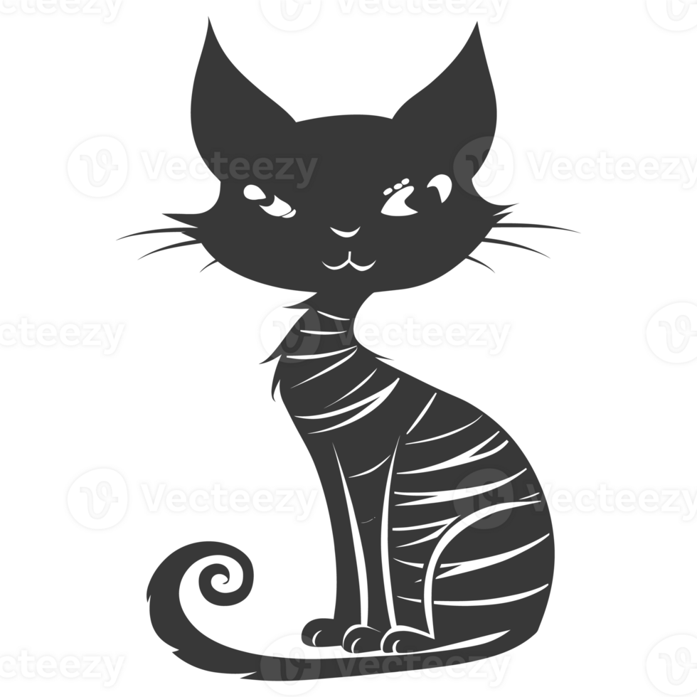 AI generated Silhouette cute cat mummy black color only full body png
