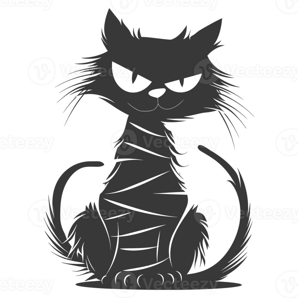 AI generated Silhouette cute cat mummy black color only full body png