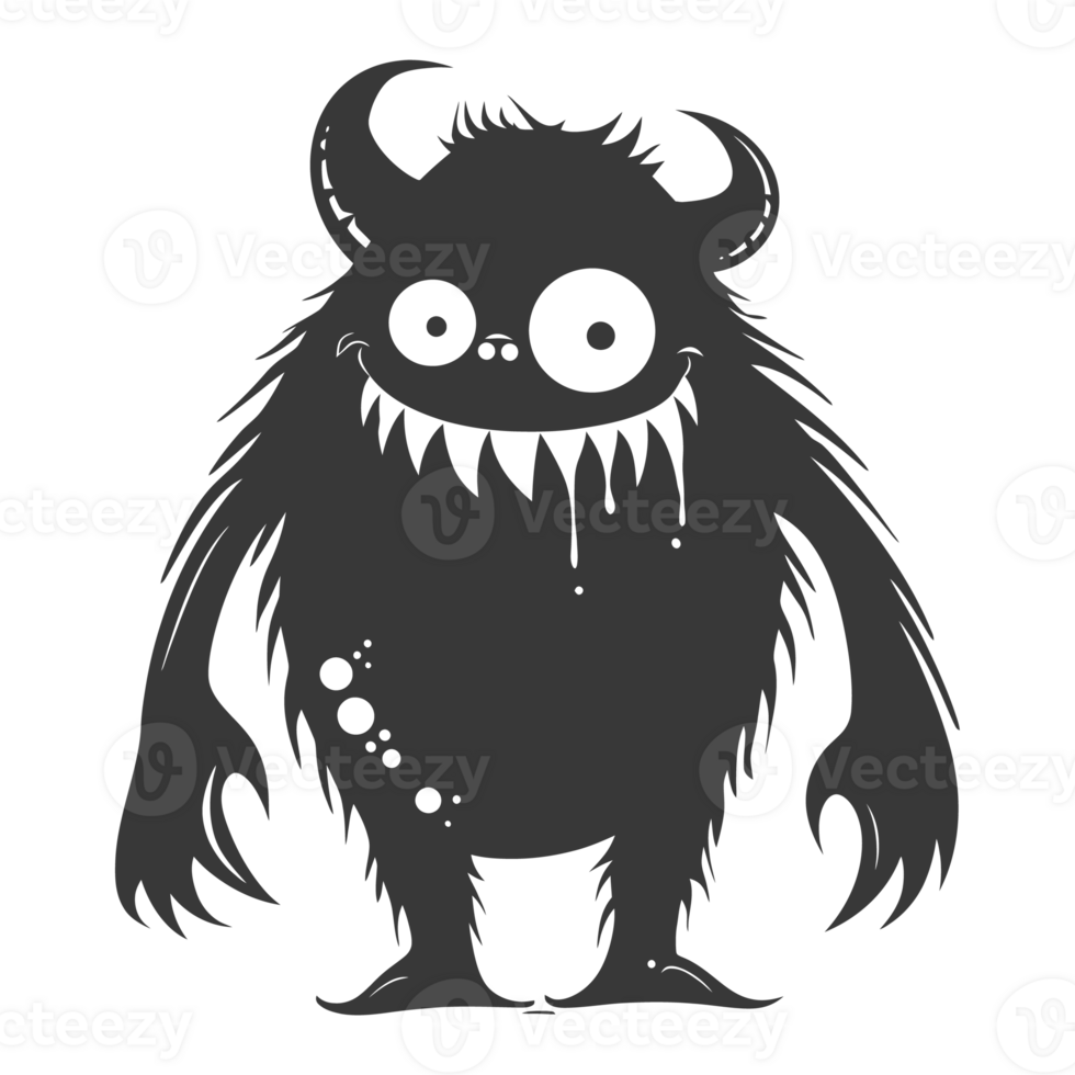 AI generated Silhouette cute monster black color only full body png