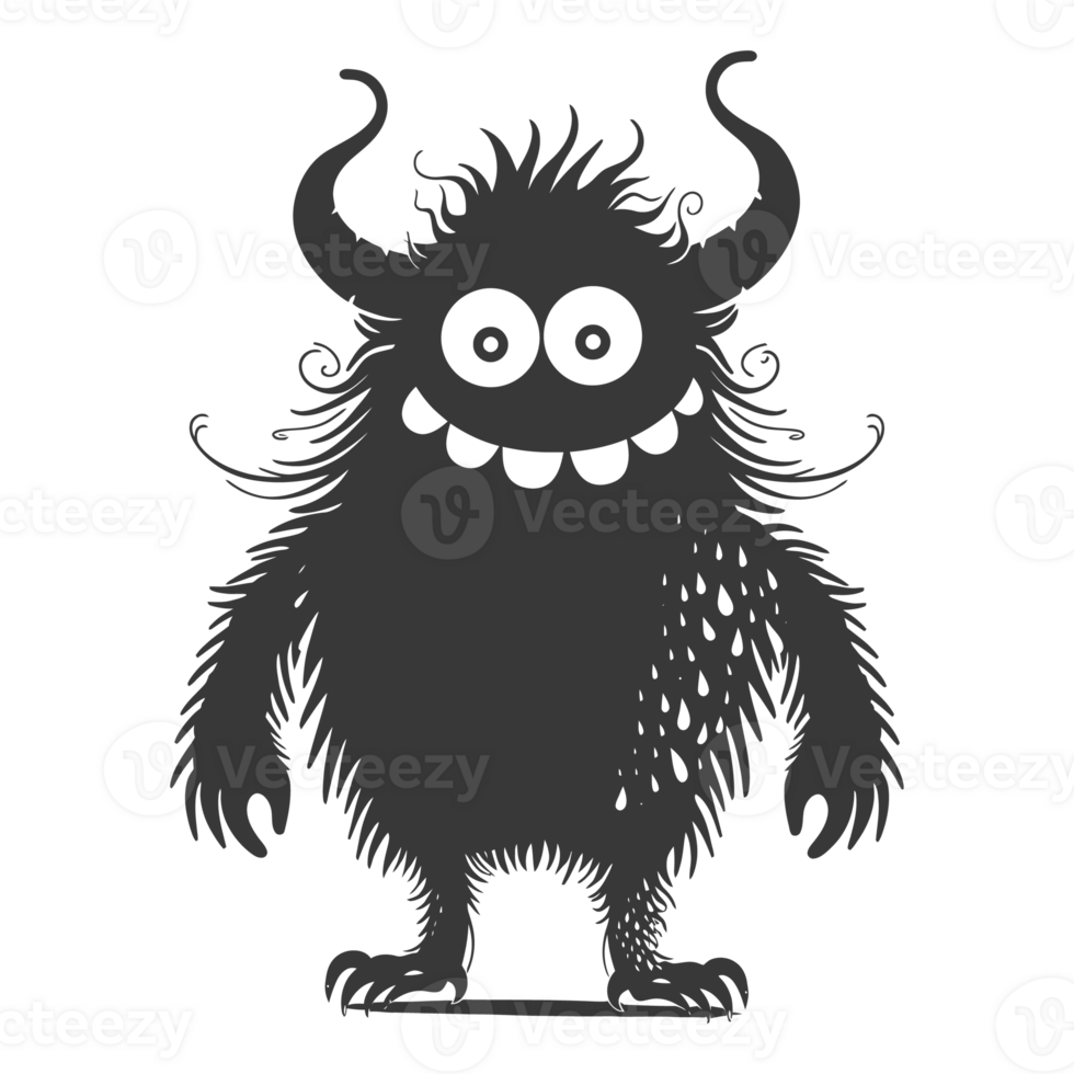 AI generated Silhouette cute monster black color only full body png