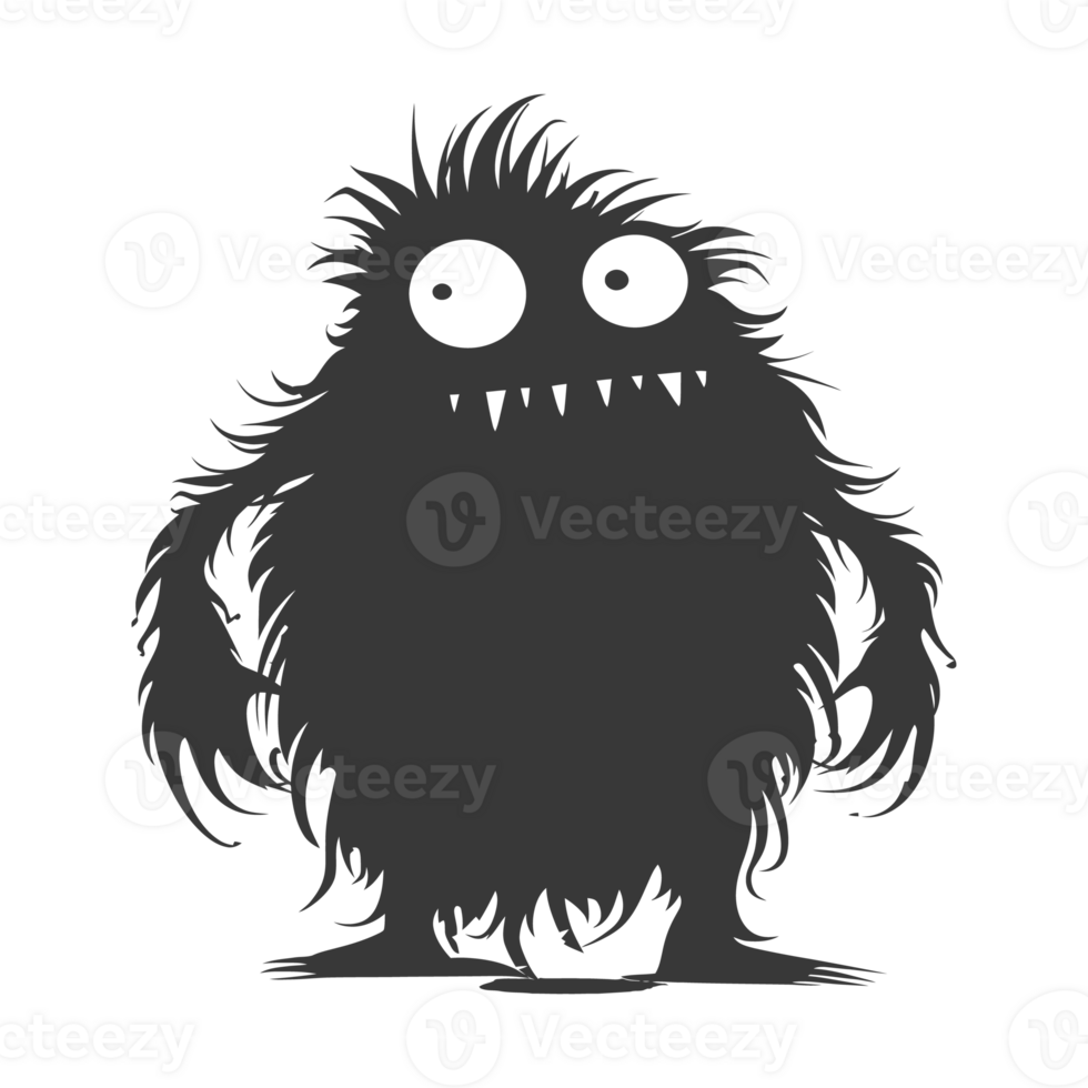 AI generated Silhouette cute monster black color only full body png