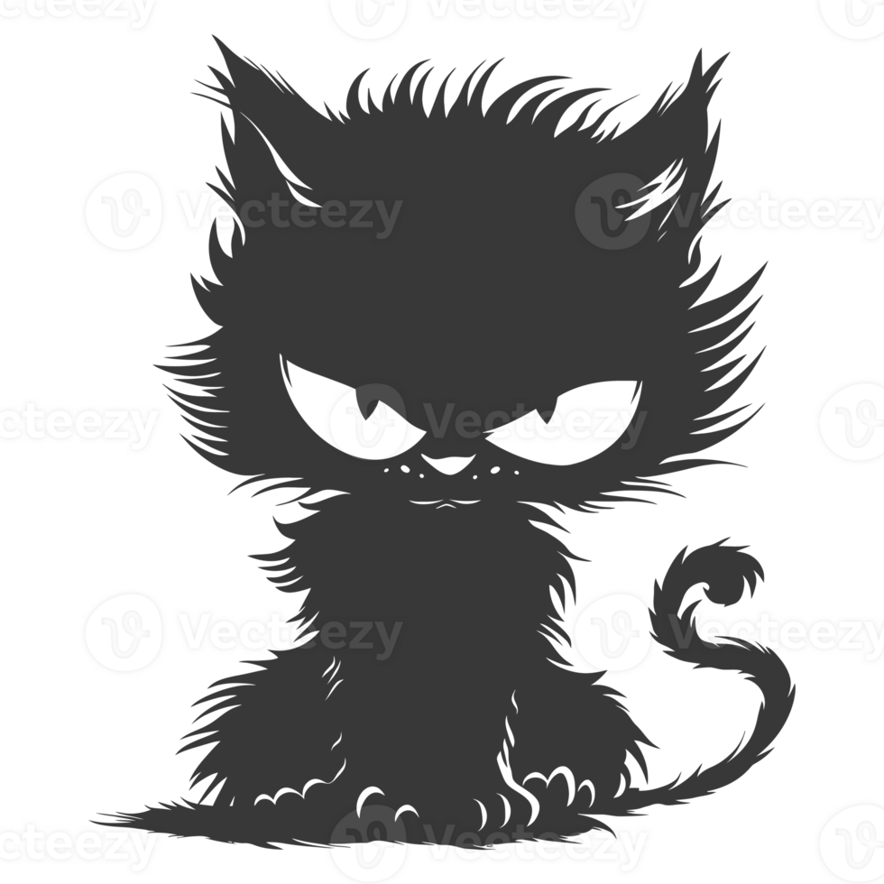 AI generated Silhouette cute cat monster black color only full body png