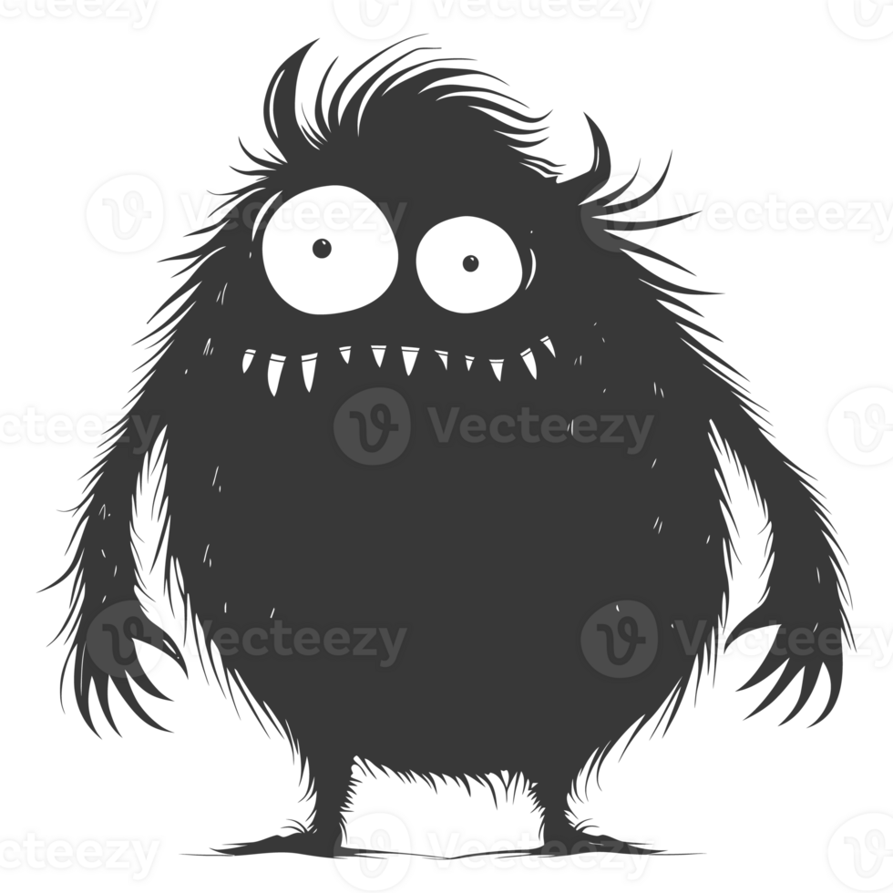AI generated Silhouette cute monster black color only full body png