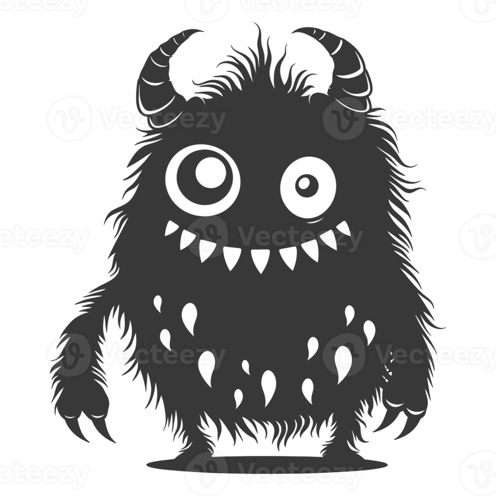 AI generated Silhouette cute monster black color only full body png