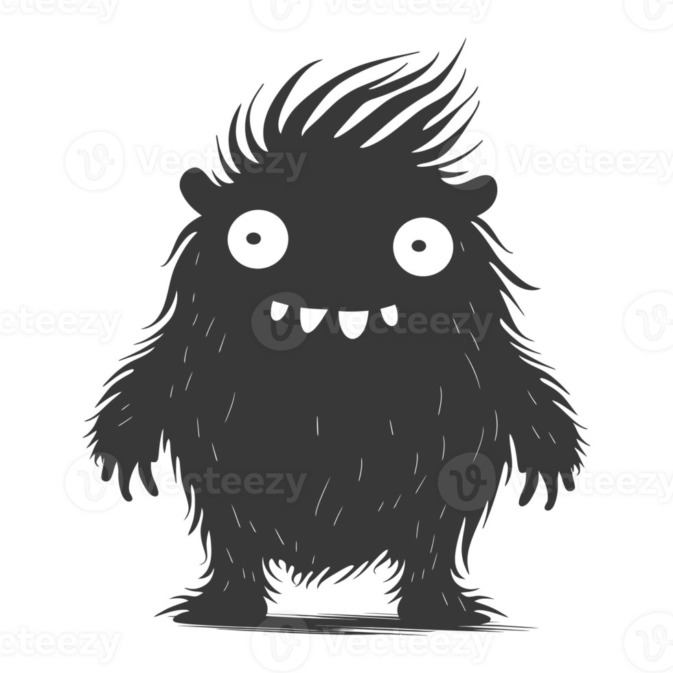 AI generated Silhouette cute monster black color only full body png