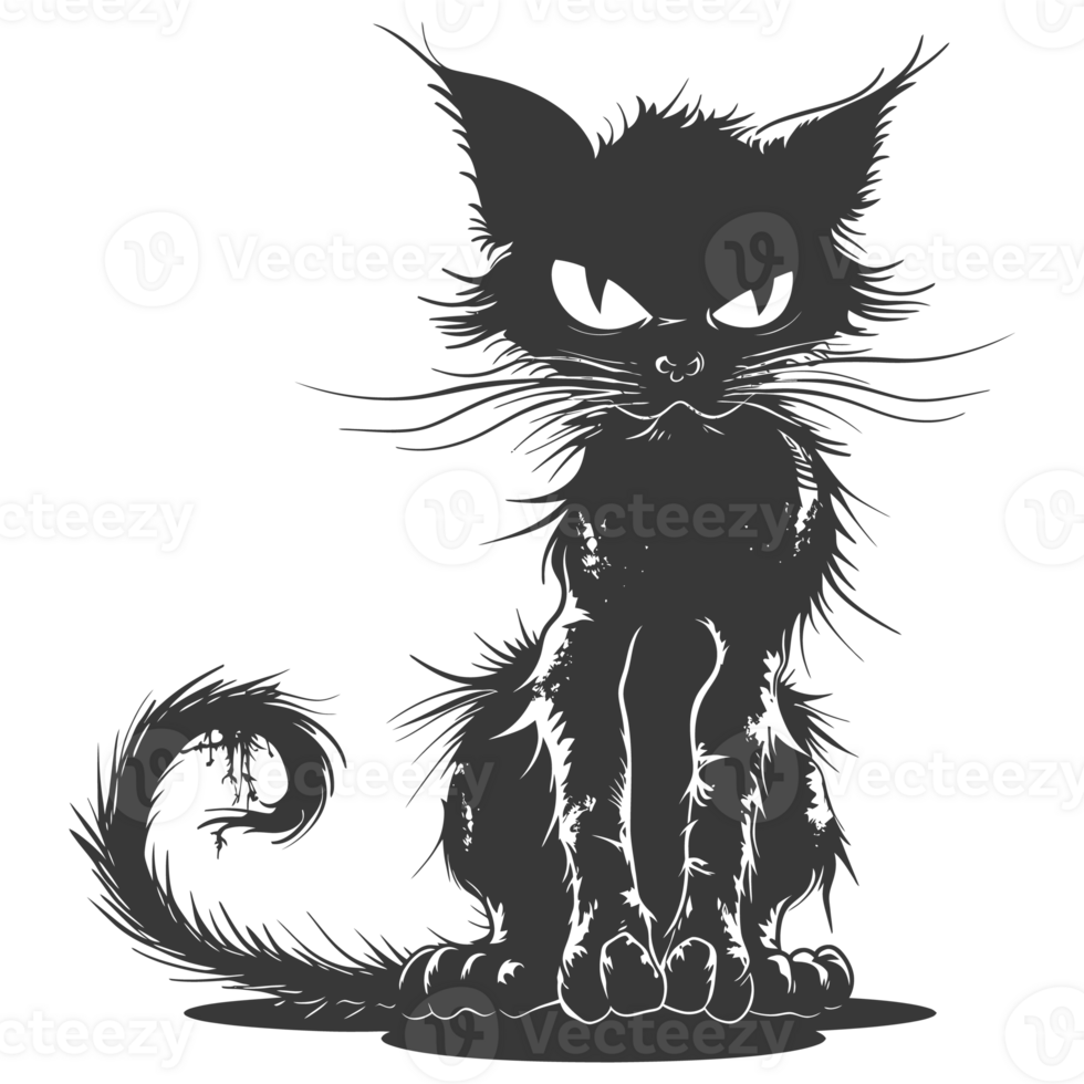 AI generated Silhouette cute cat zombie black color only full body png