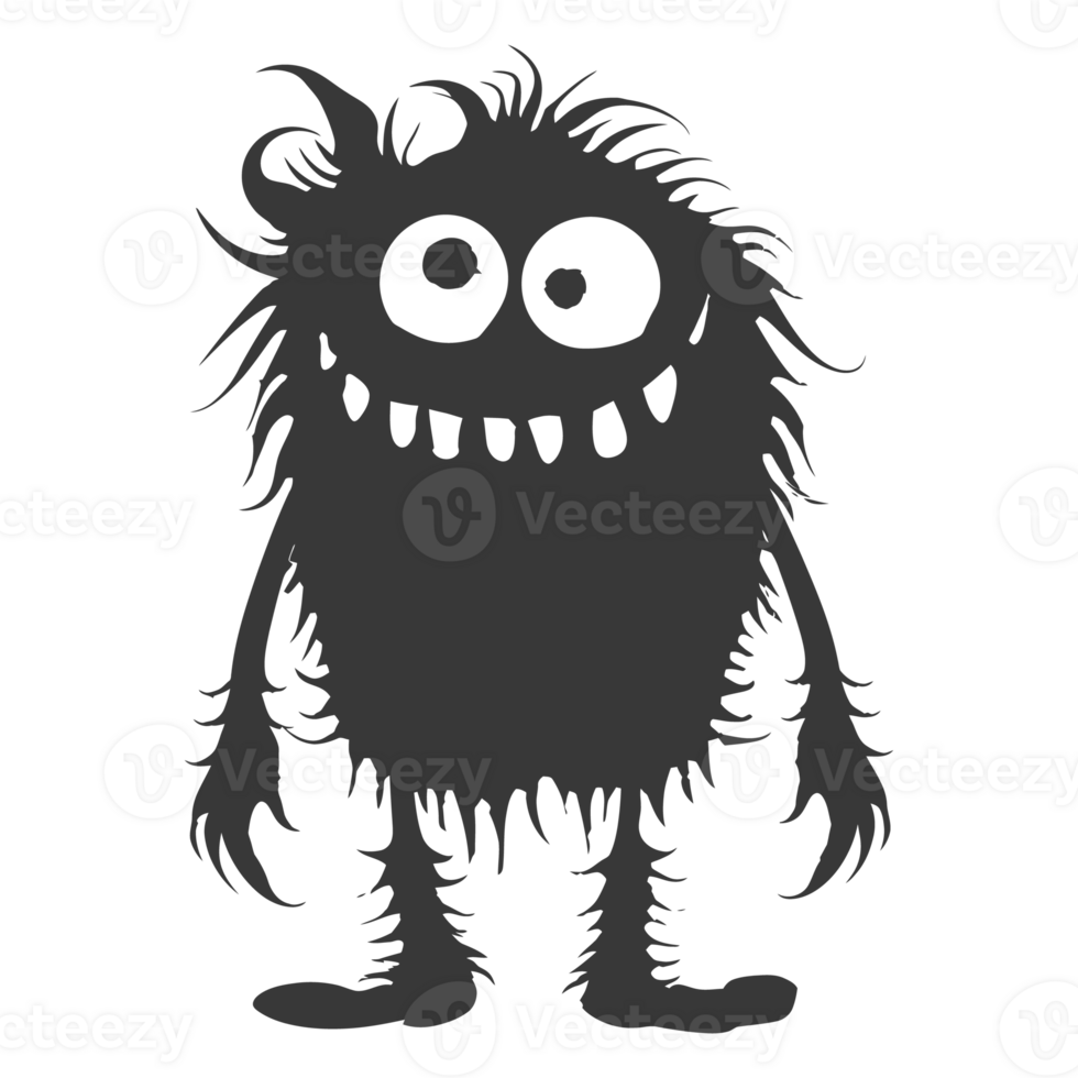 AI generated Silhouette cute monster black color only full body png