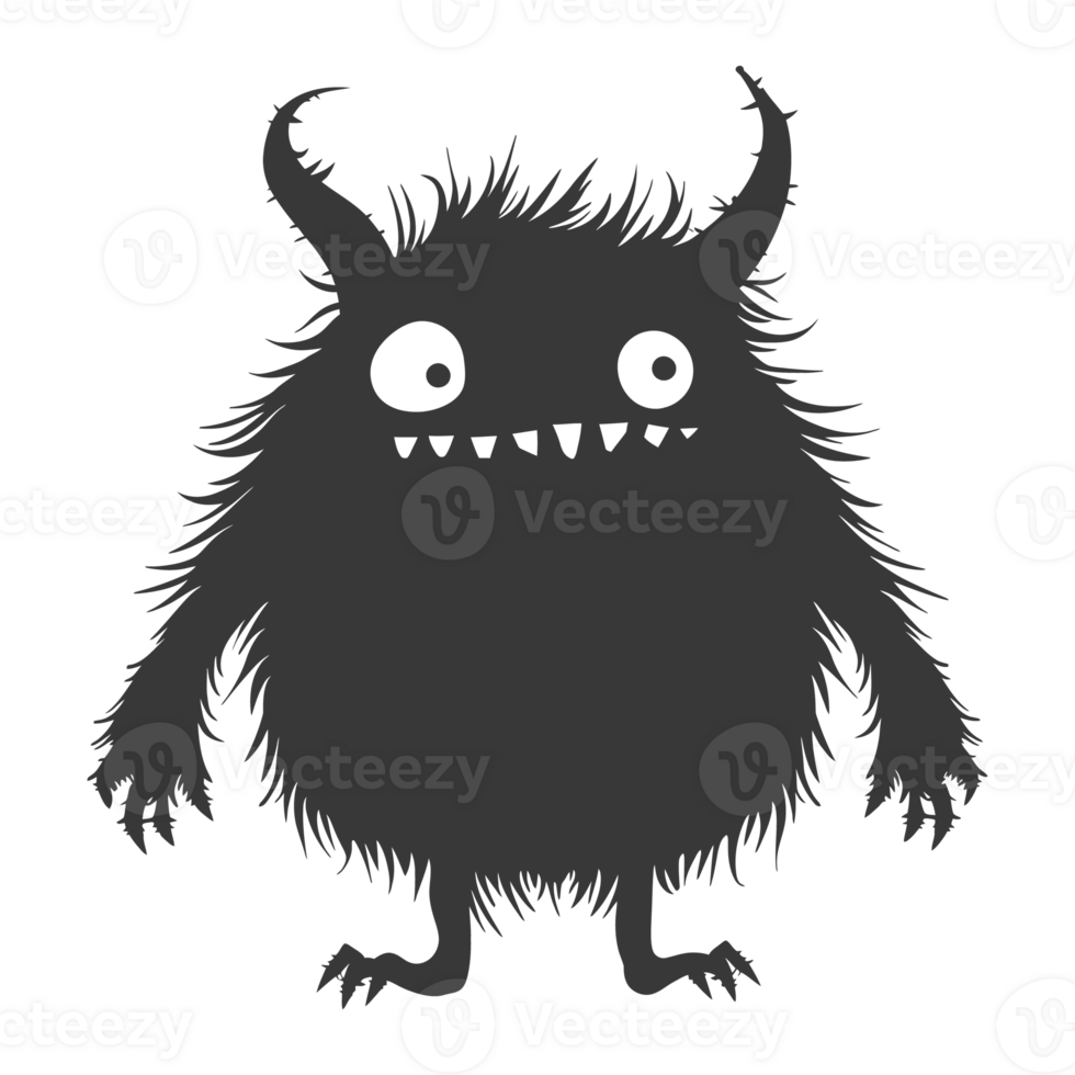 AI generated Silhouette cute monster black color only full body png