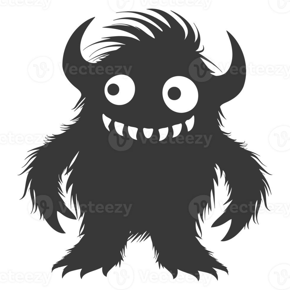 AI generated Silhouette cute monster black color only full body png