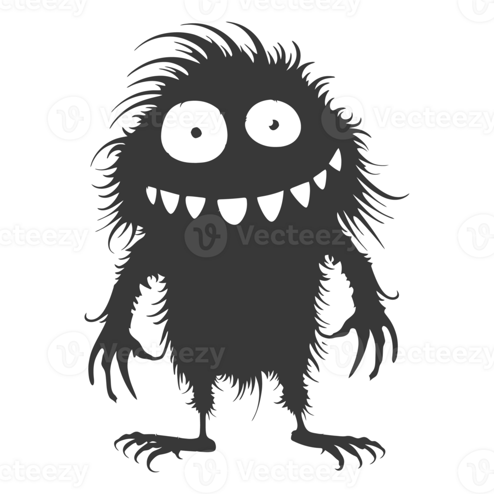 AI generated Silhouette cute monster black color only full body png
