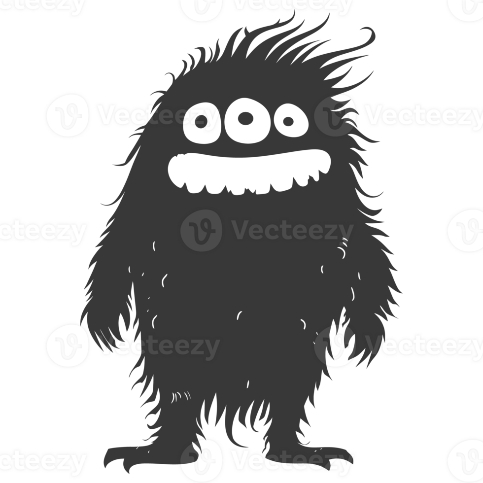 AI generated Silhouette cute monster black color only full body png