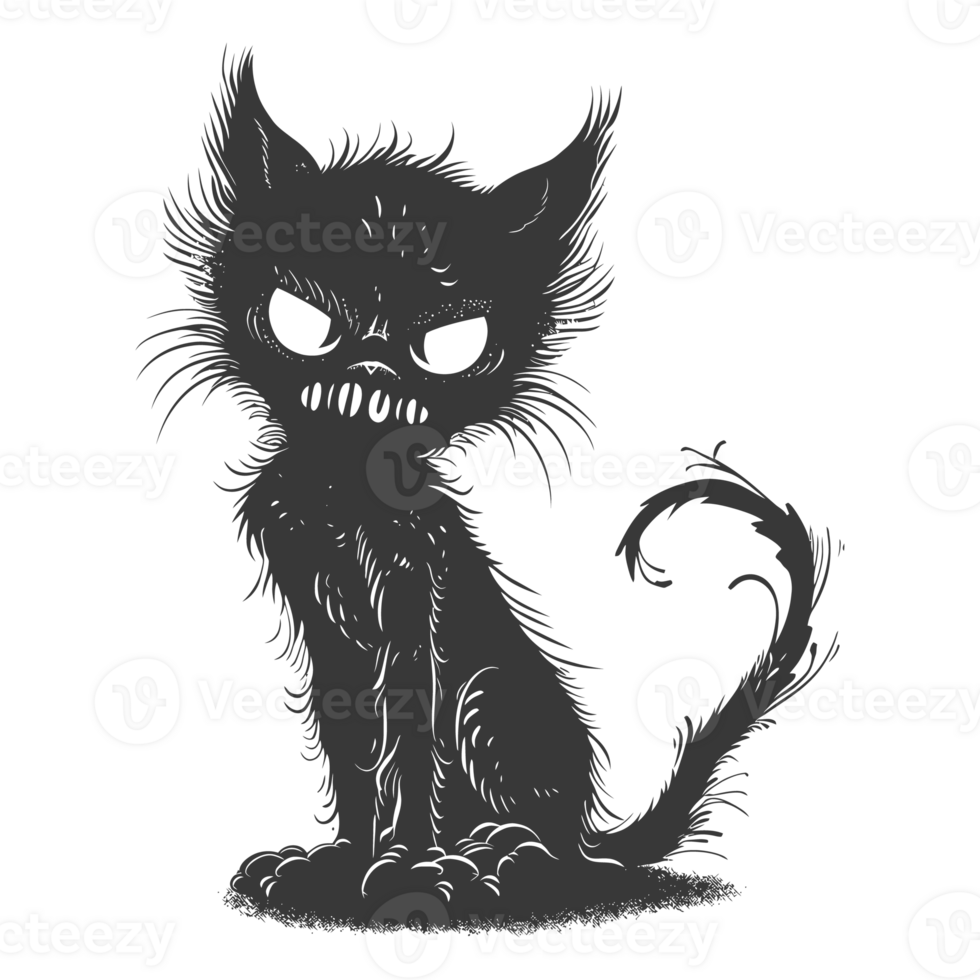 AI generated Silhouette cute cat zombie black color only full body png