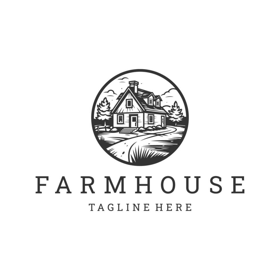 AI generated Farm house line art logo icon design template vector