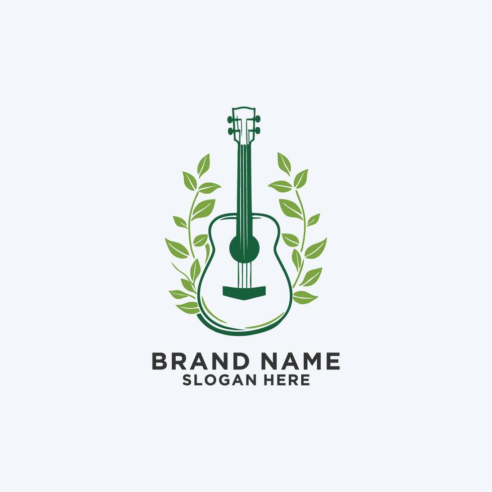 ai generado natural eco guitarra logo guitarra hoja natural logo vector icono ilustración diseño.