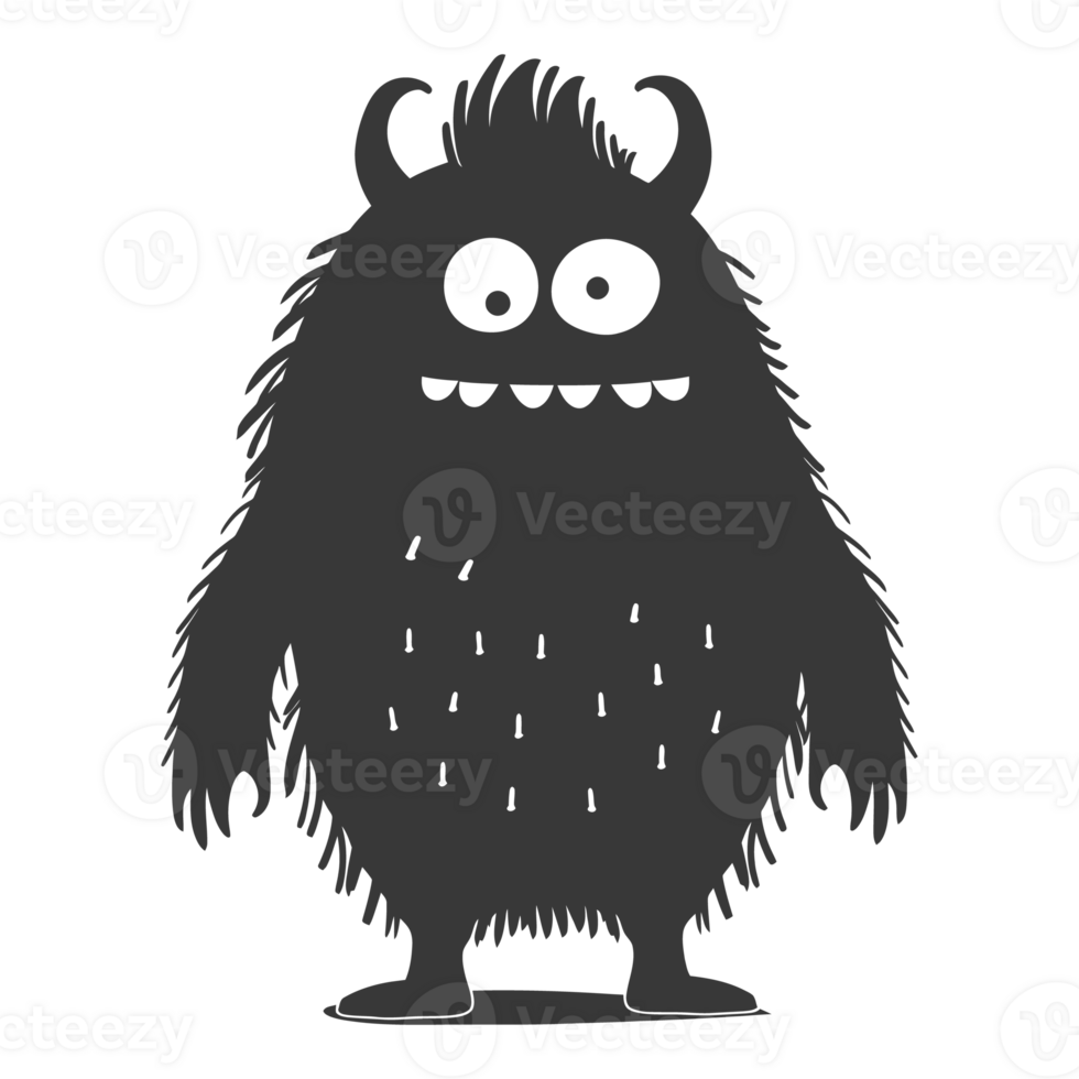 AI generated Silhouette cute monster black color only full body png