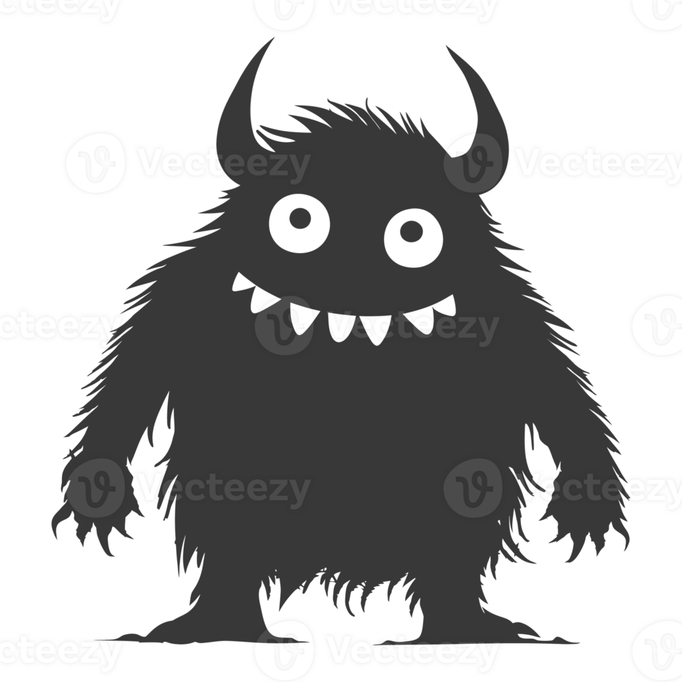 AI generated Silhouette cute monster black color only full body png