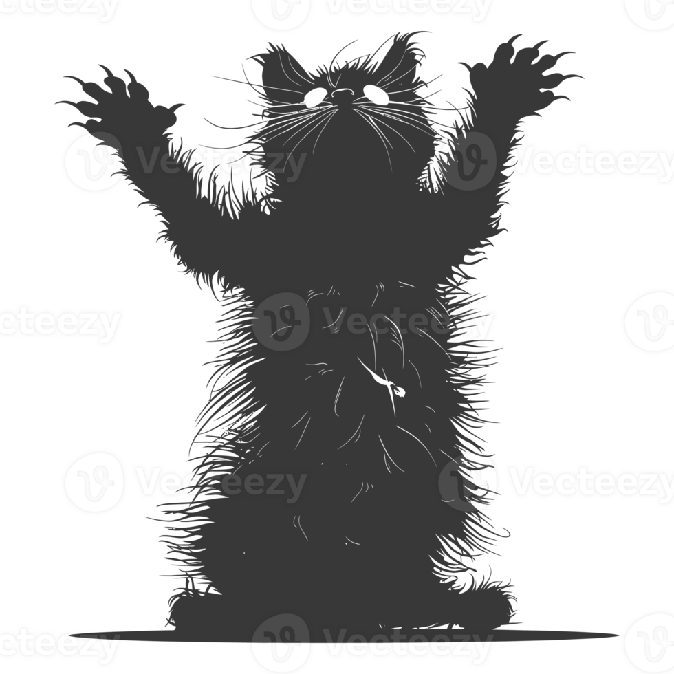 AI generated Silhouette cute cat zombie black color only full body png