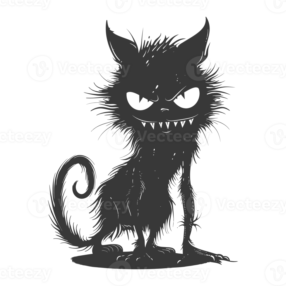AI generated Silhouette cute cat zombie black color only full body png