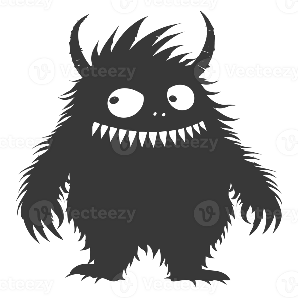 AI generated Silhouette cute monster black color only full body png