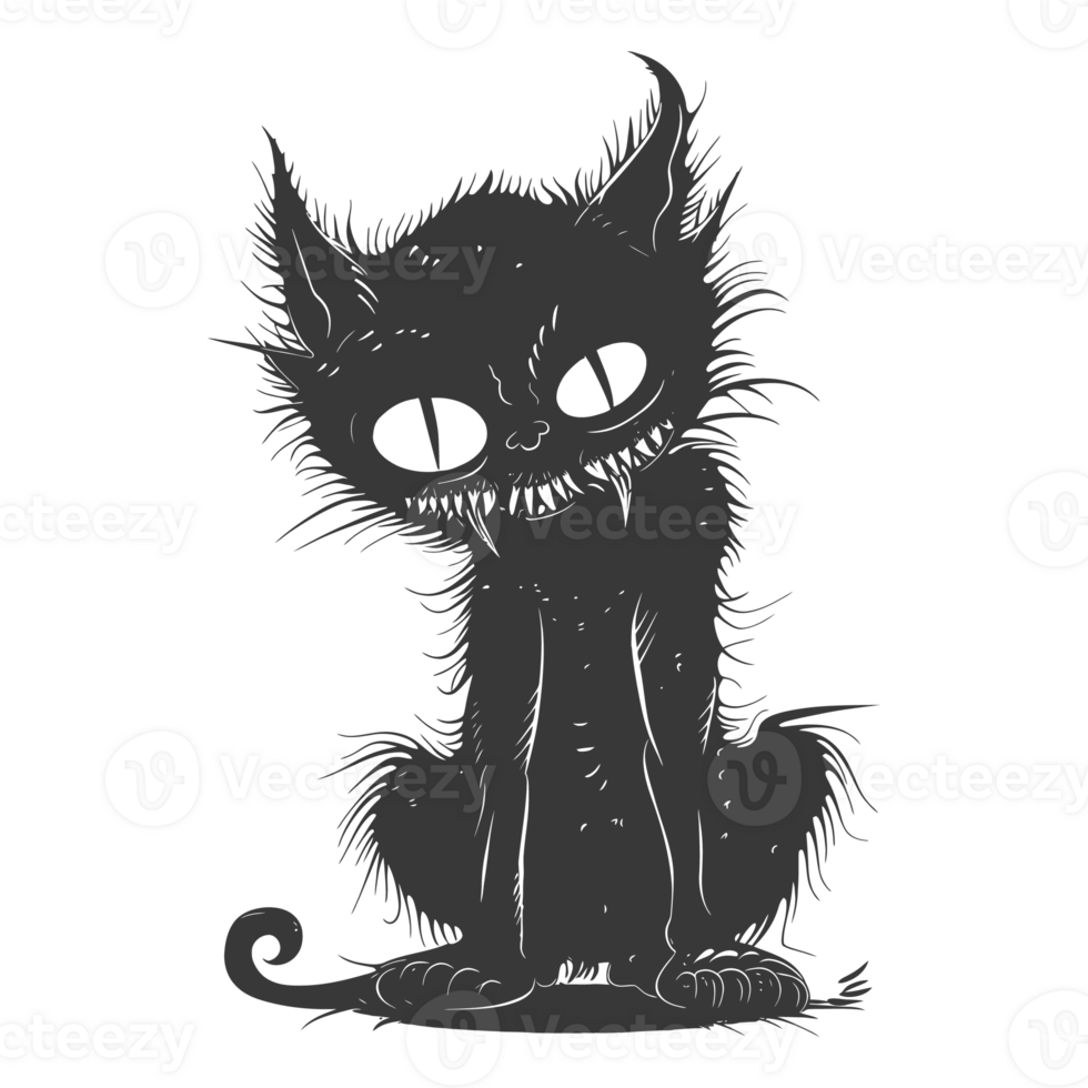 AI generated Silhouette cute cat zombie black color only full body png