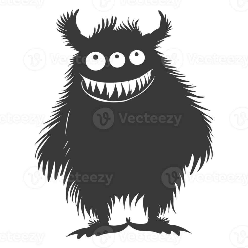 AI generated Silhouette cute monster black color only full body png