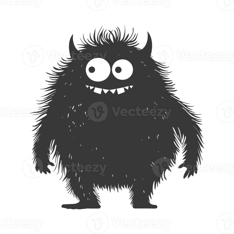 AI generated Silhouette cute monster black color only full body png