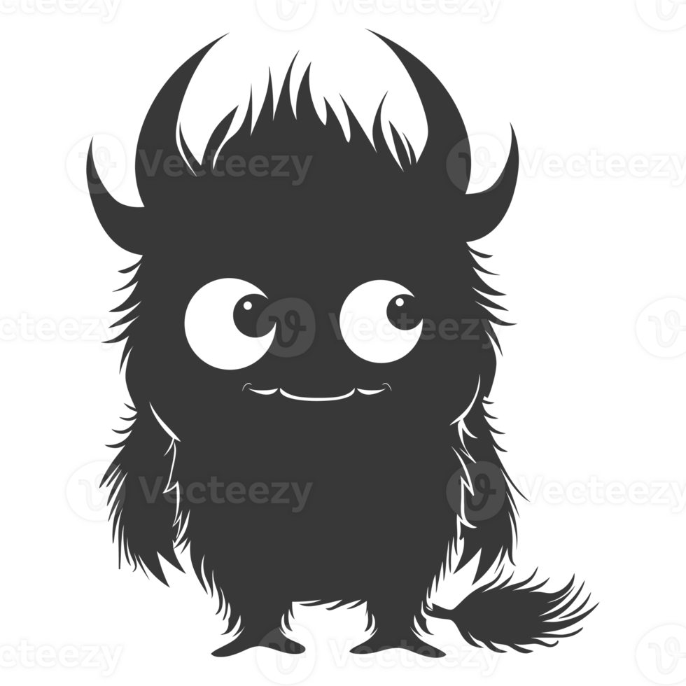AI generated Silhouette cute monster black color only full body png