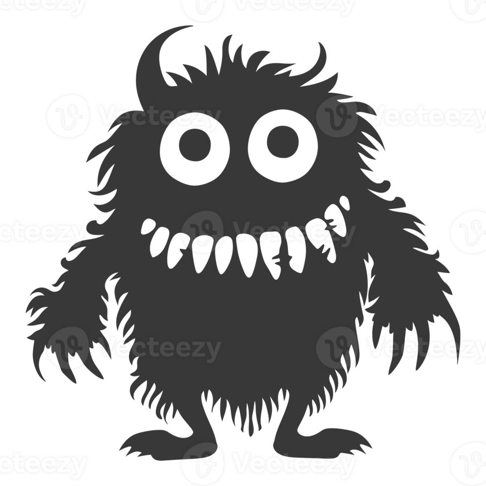 AI generated Silhouette cute monster black color only full body png