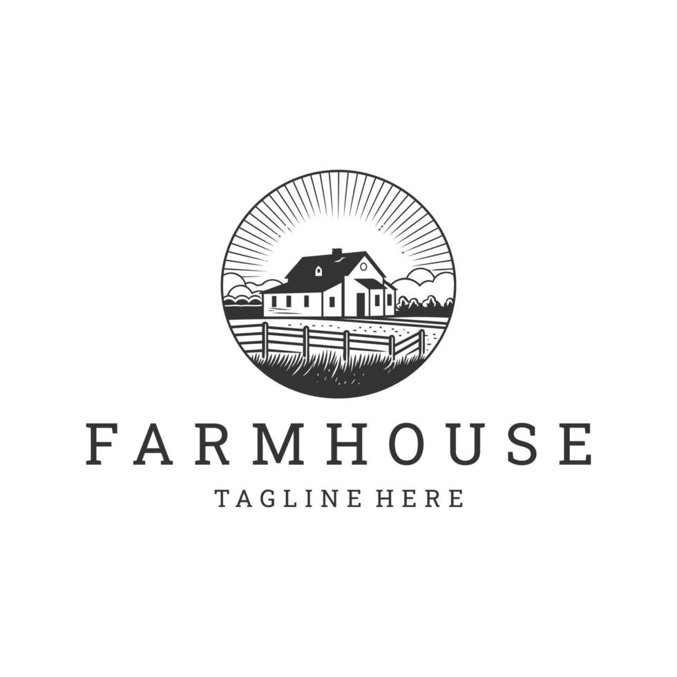 AI generated Farm house line art logo icon design template vector