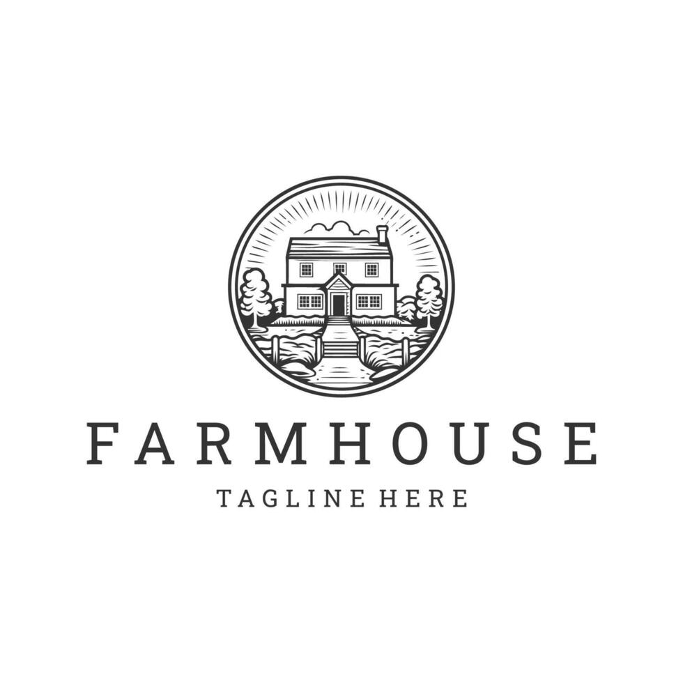 AI generated Farm house line art logo icon design template vector