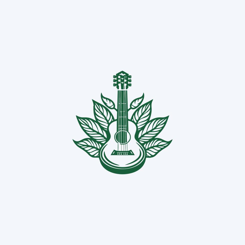 ai generado natural eco guitarra logo guitarra hoja natural logo vector icono ilustración diseño.