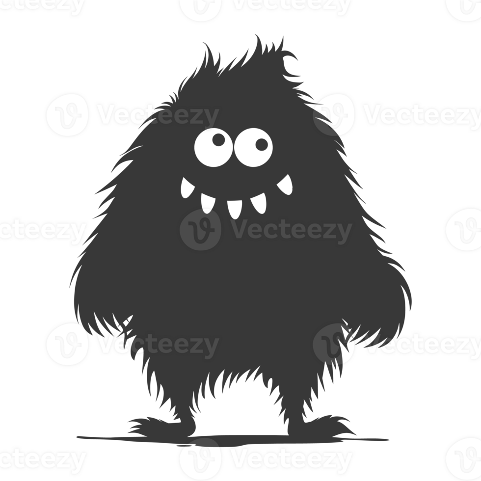 AI generated Silhouette cute monster black color only full body png