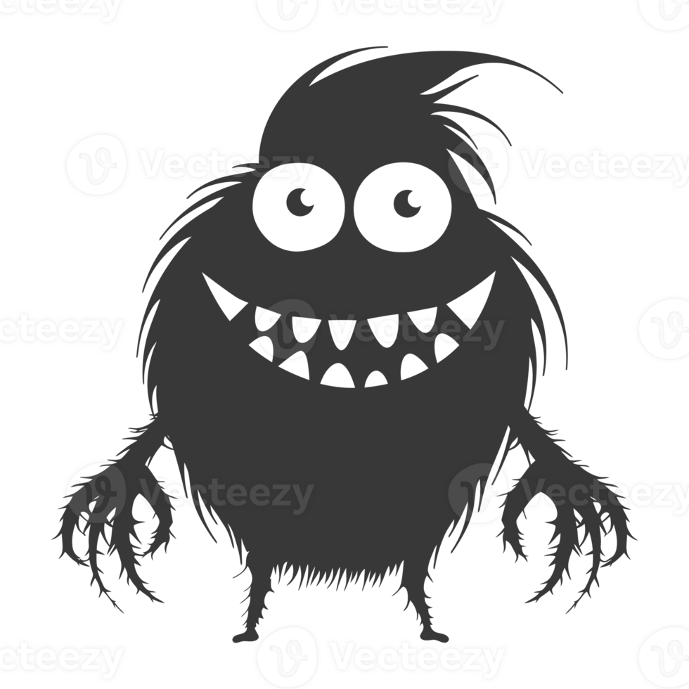 AI generated Silhouette cute monster black color only full body png