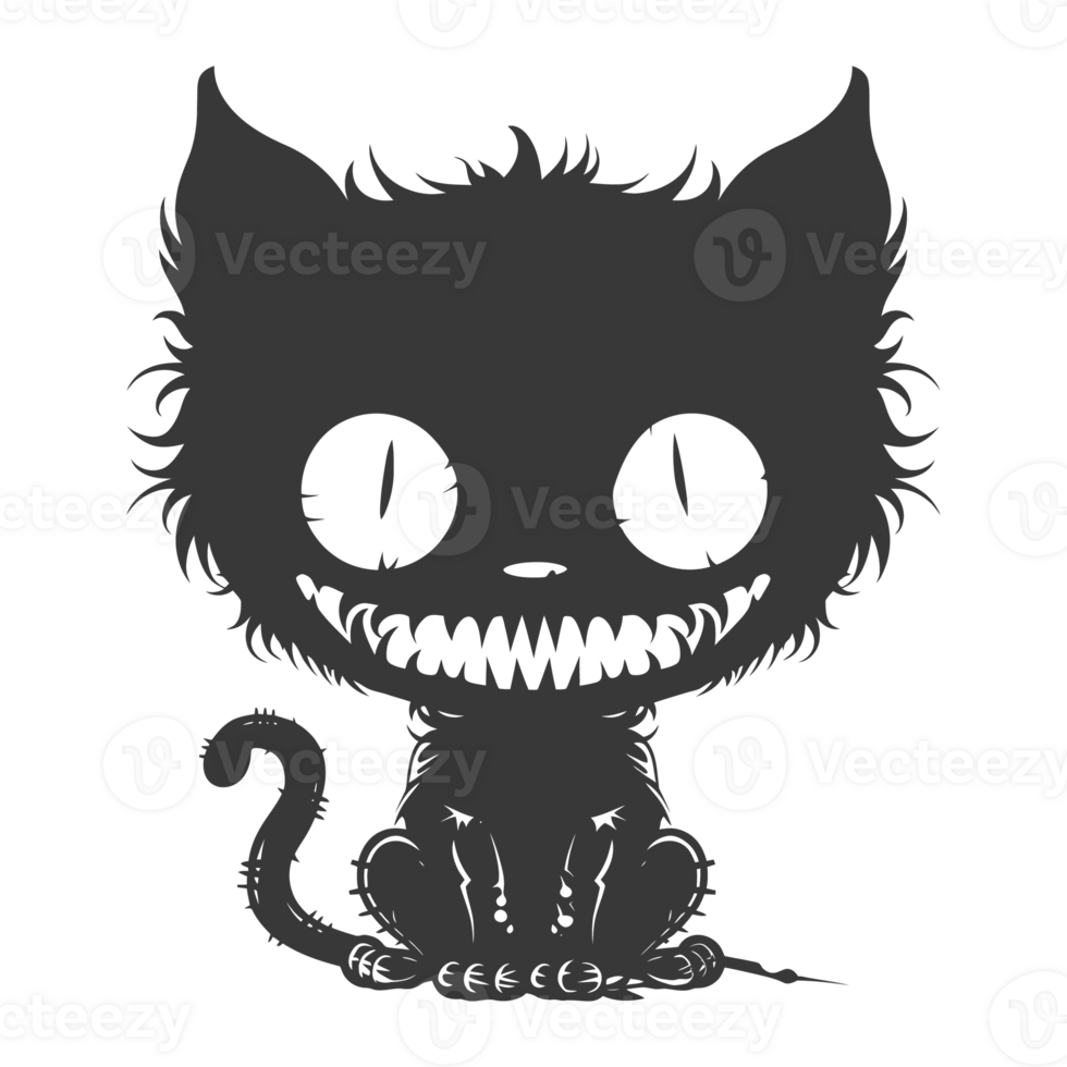 AI generated Silhouette cute cat zombie black color only full body png