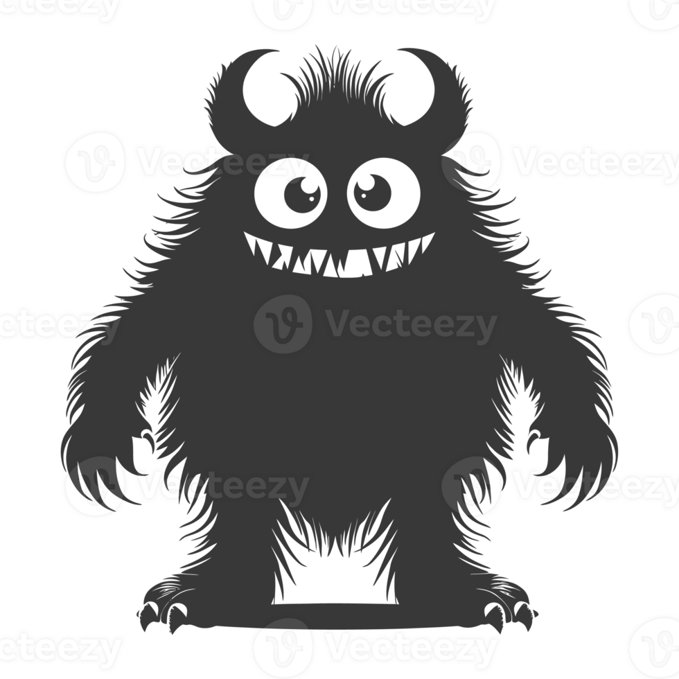 AI generated Silhouette cute monster black color only full body png