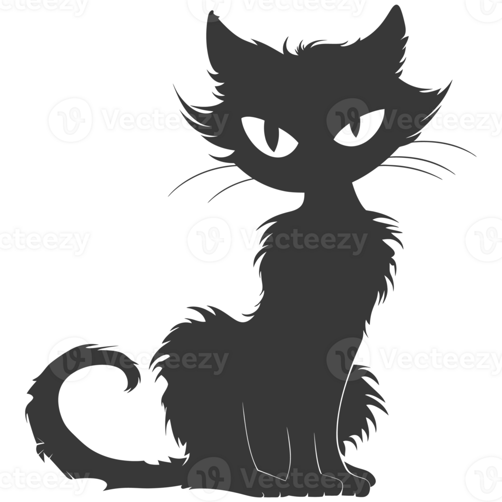 AI generated Silhouette cute cat zombie black color only full body png