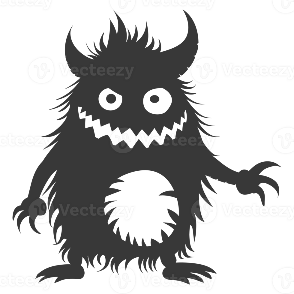 AI generated Silhouette cute monster black color only full body png