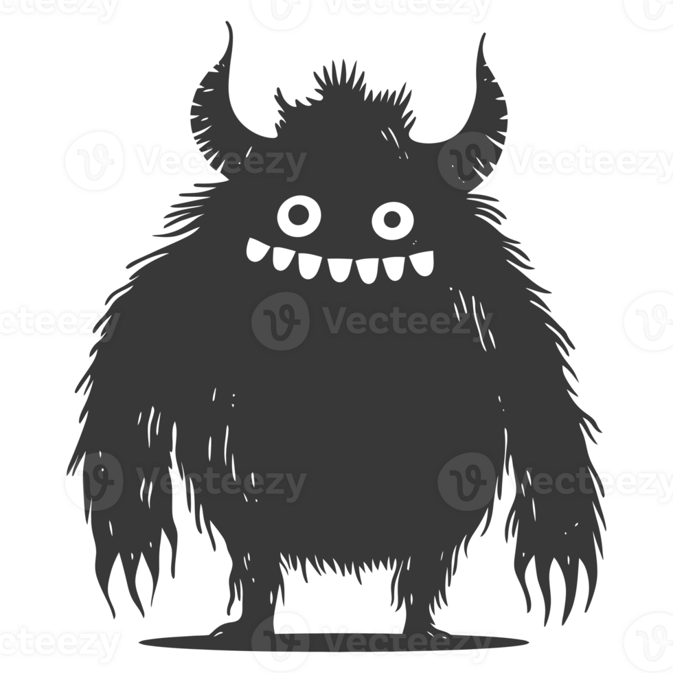 AI generated Silhouette cute monster black color only full body png