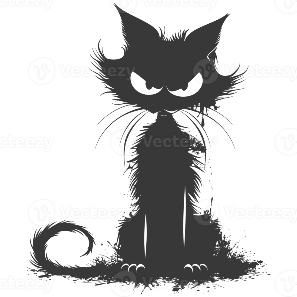AI generated Silhouette cute cat zombie black color only full body png