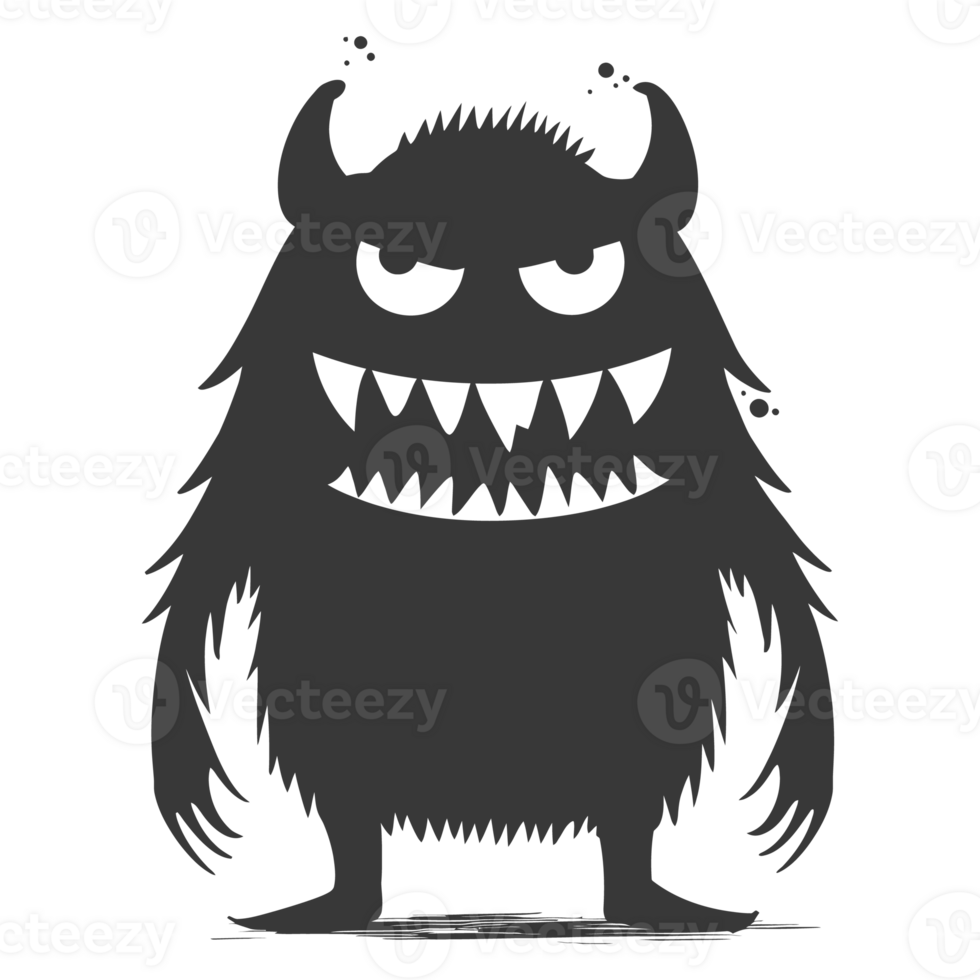 AI generated Silhouette cute monster black color only full body png