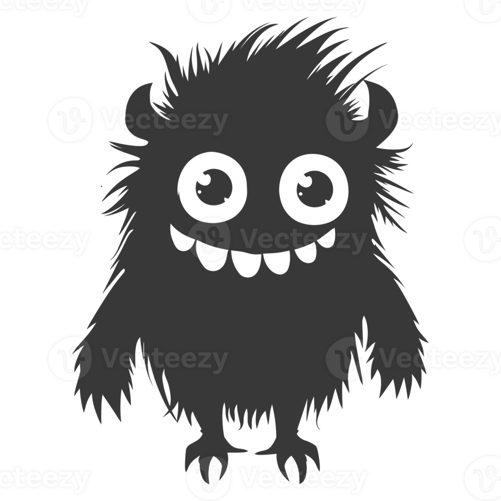 AI generated Silhouette cute monster black color only full body png