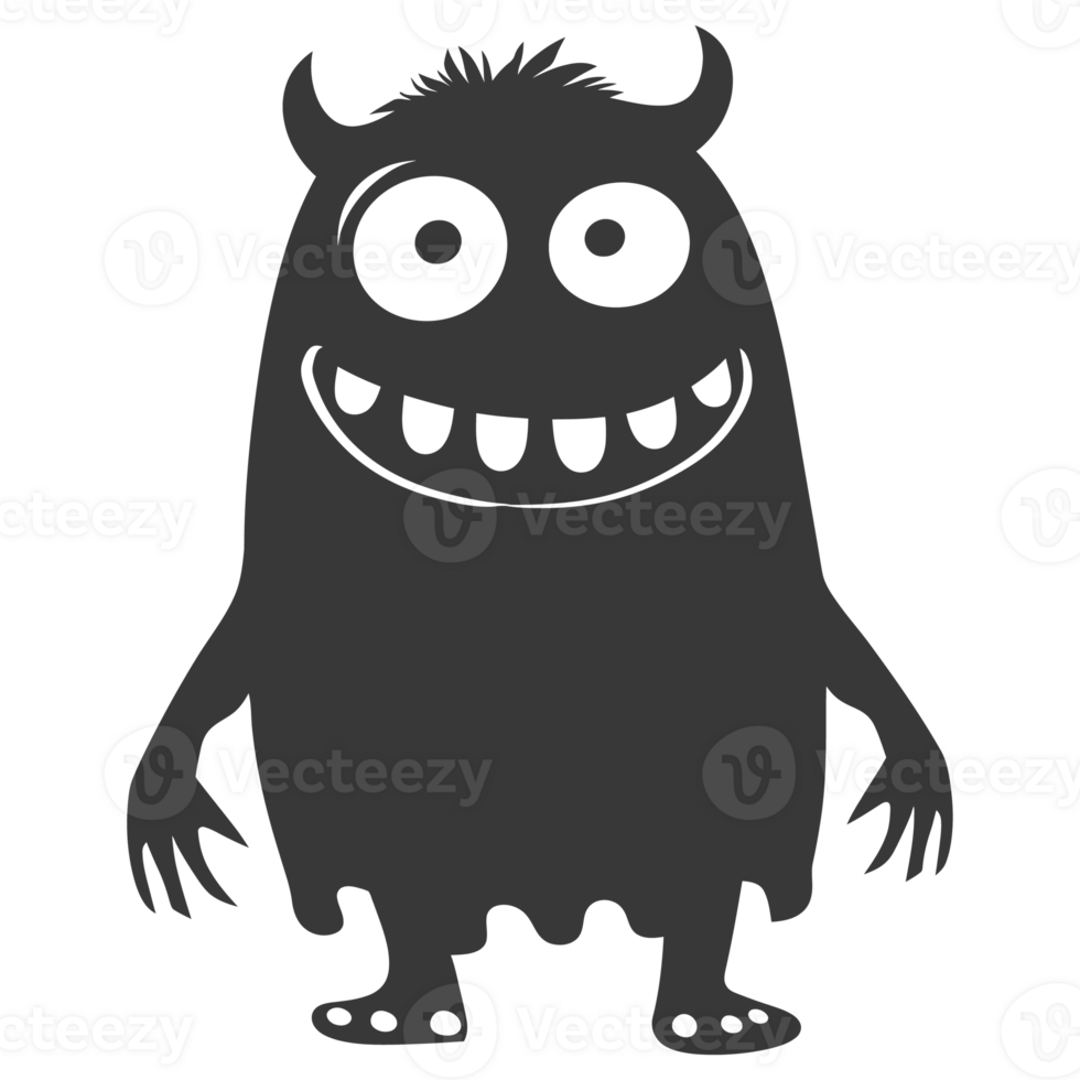 AI generated Silhouette cute monster black color only full body png